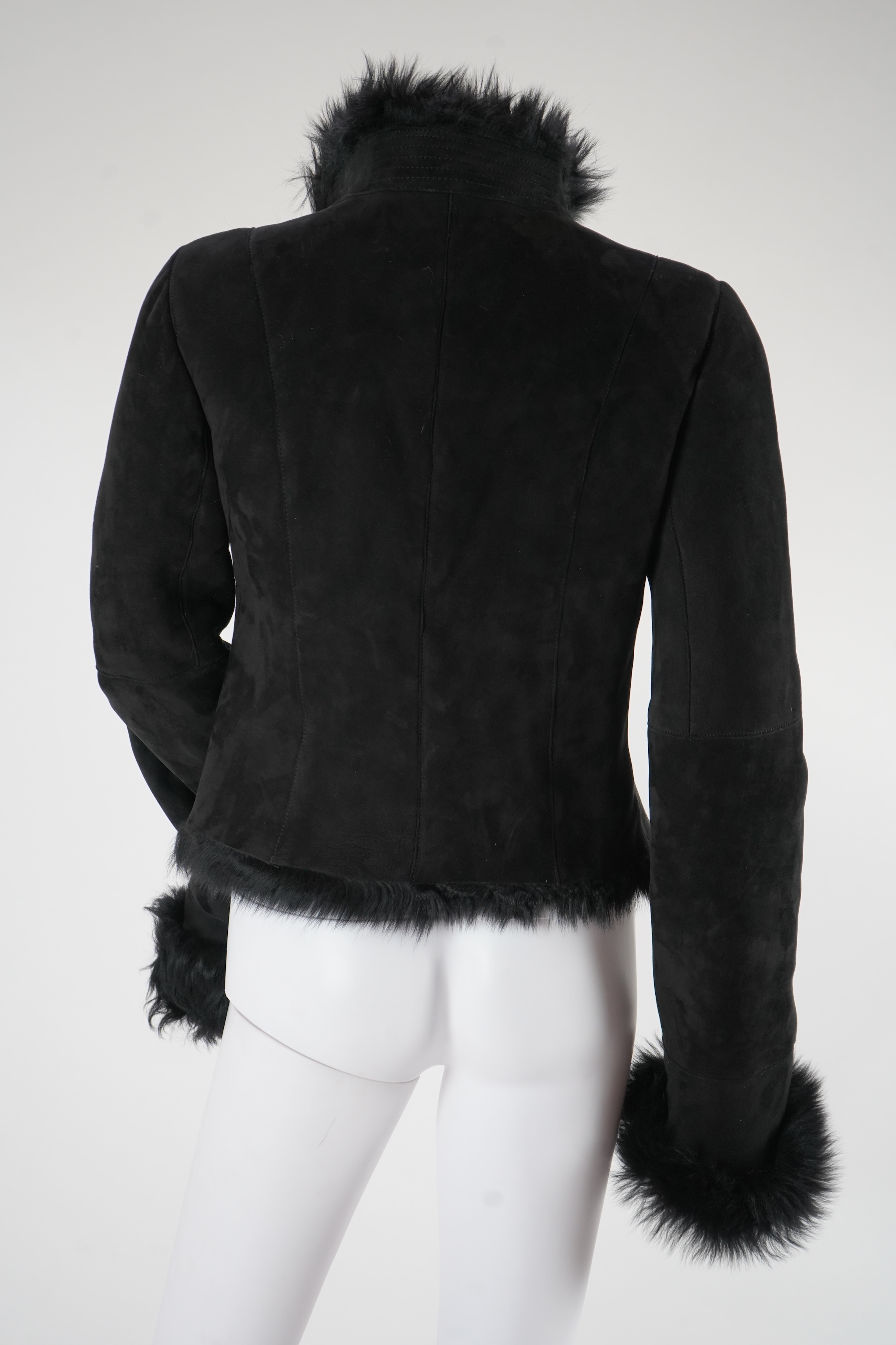 A lady's Emporio Armani black shearling jacket, EU 44 (comes up small), approx. UK size 8-10